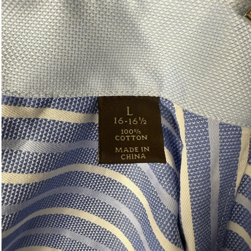 Tasso Elba Mens Large Blue White Stripe Button Down Dress Shirt 100% Cotton - Picture 7 of 8